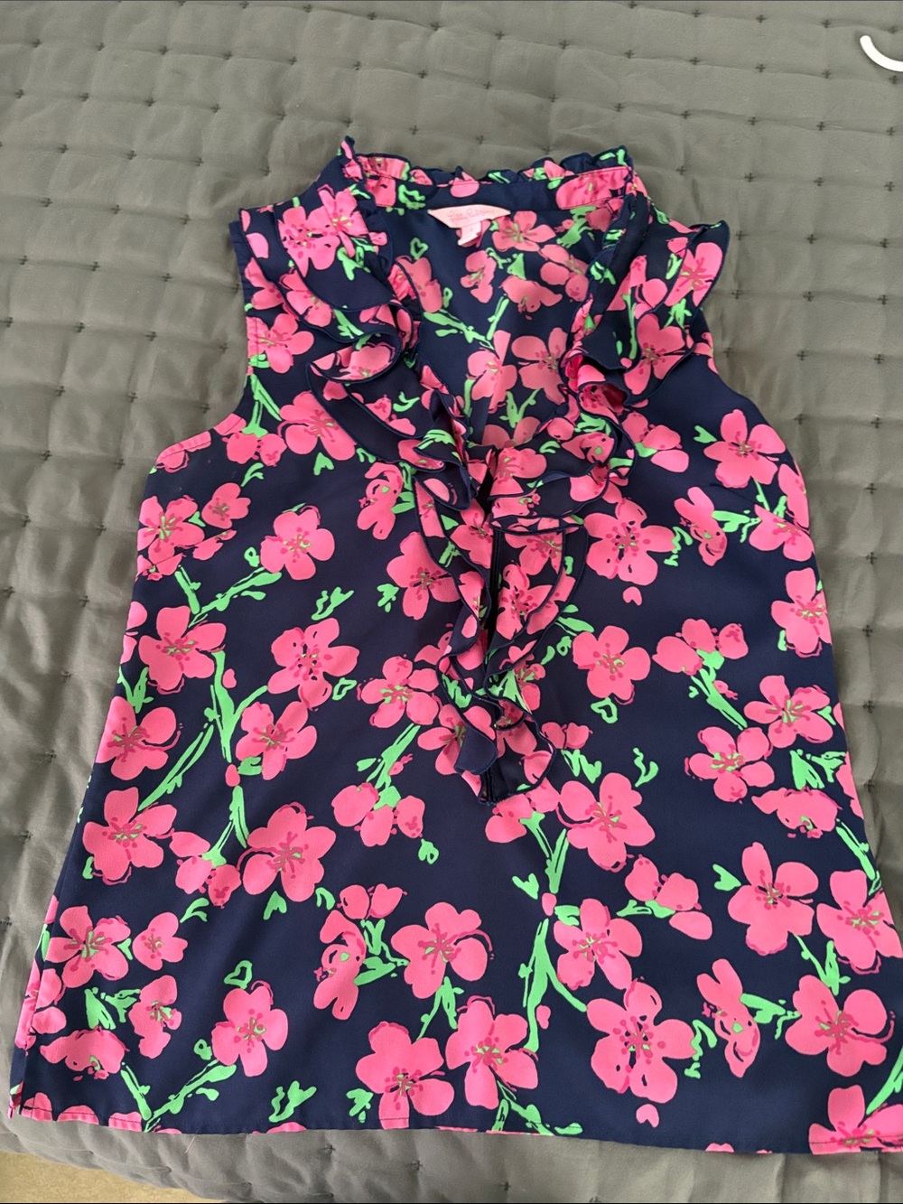 Lilly Pulitzer Navy Tank Top with Hot Pink Floral Print